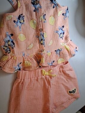 Peach Floral & Lemon Girls' Matching Top and Shorts Set
